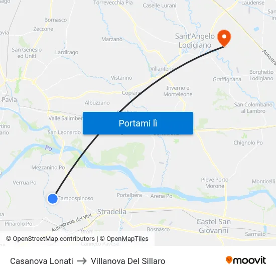 Casanova Lonati to Villanova Del Sillaro map