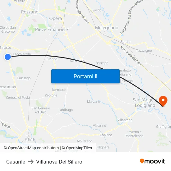 Casarile to Villanova Del Sillaro map