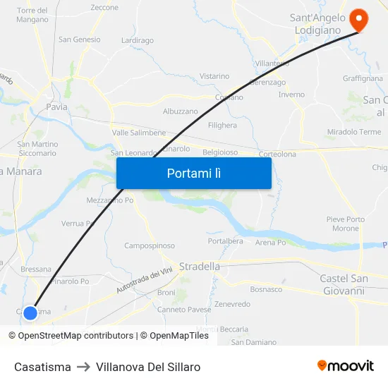 Casatisma to Villanova Del Sillaro map