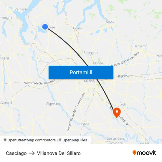 Casciago to Villanova Del Sillaro map