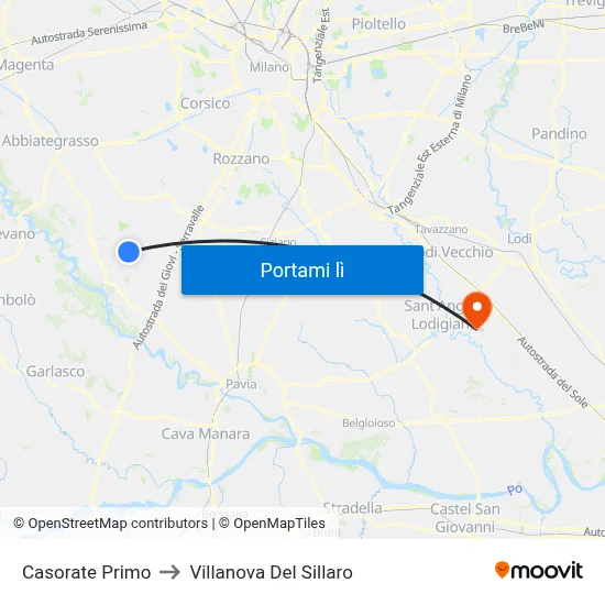 Casorate Primo to Villanova Del Sillaro map