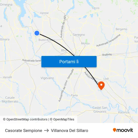 Casorate Sempione to Villanova Del Sillaro map