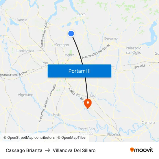 Cassago Brianza to Villanova Del Sillaro map