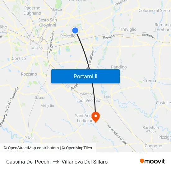 Cassina De' Pecchi to Villanova Del Sillaro map