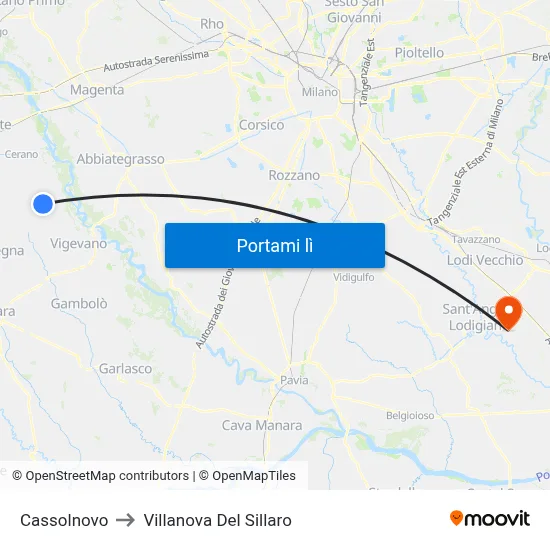 Cassolnovo to Villanova Del Sillaro map