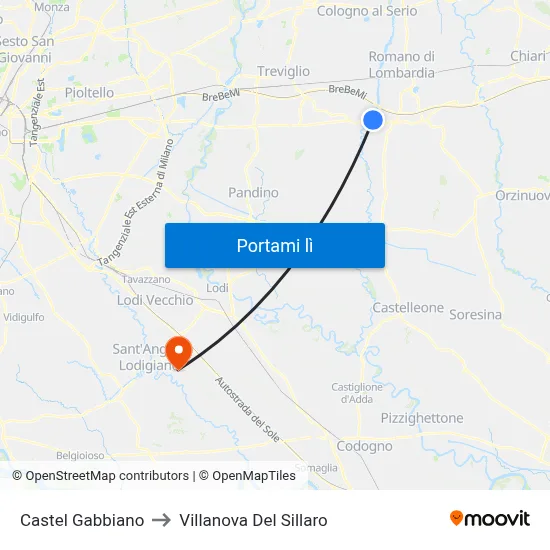 Castel Gabbiano to Villanova Del Sillaro map