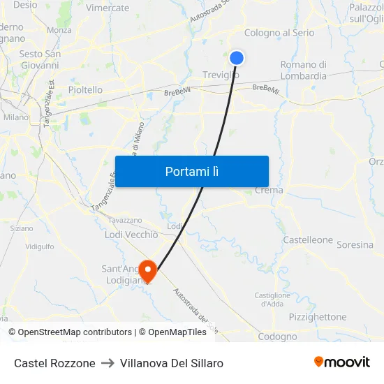 Castel Rozzone to Villanova Del Sillaro map