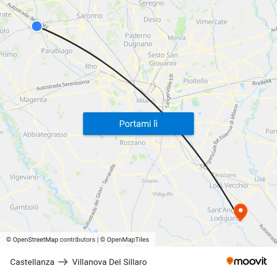 Castellanza to Villanova Del Sillaro map