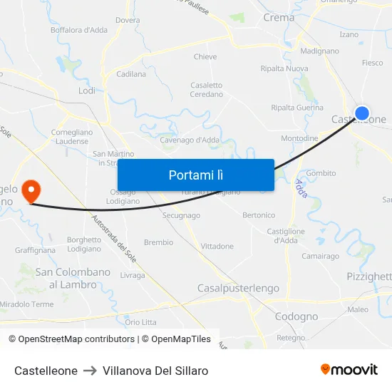 Castelleone to Villanova Del Sillaro map