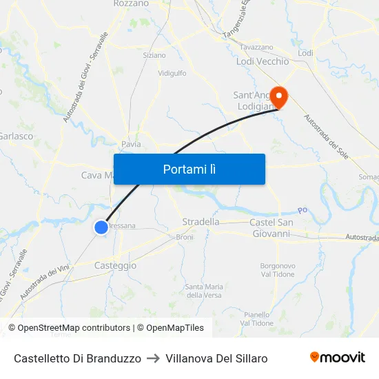 Castelletto Di Branduzzo to Villanova Del Sillaro map