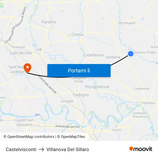 Castelvisconti to Villanova Del Sillaro map