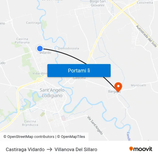 Castiraga Vidardo to Villanova Del Sillaro map