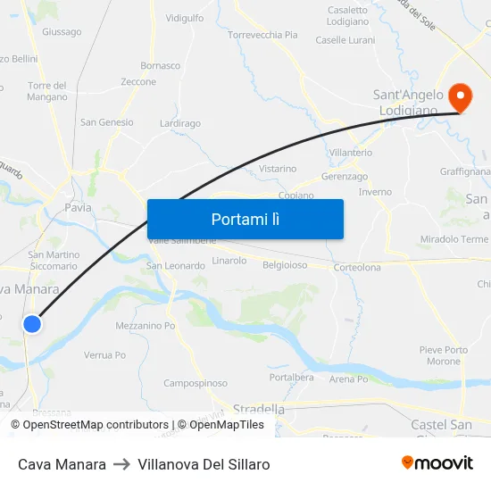 Cava Manara to Villanova Del Sillaro map