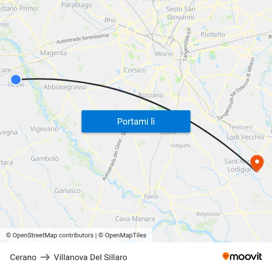 Cerano to Villanova Del Sillaro map