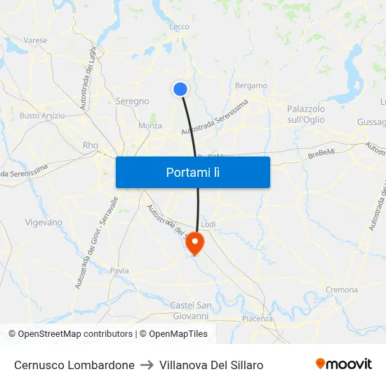 Cernusco Lombardone to Villanova Del Sillaro map