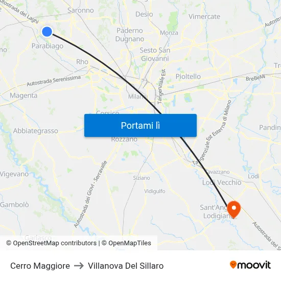 Cerro Maggiore to Villanova Del Sillaro map