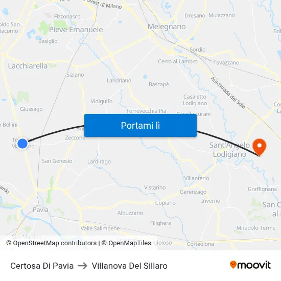 Certosa Di Pavia to Villanova Del Sillaro map