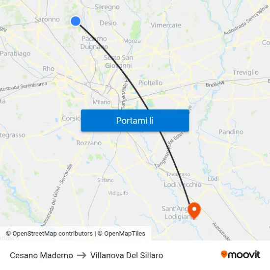 Cesano Maderno to Villanova Del Sillaro map