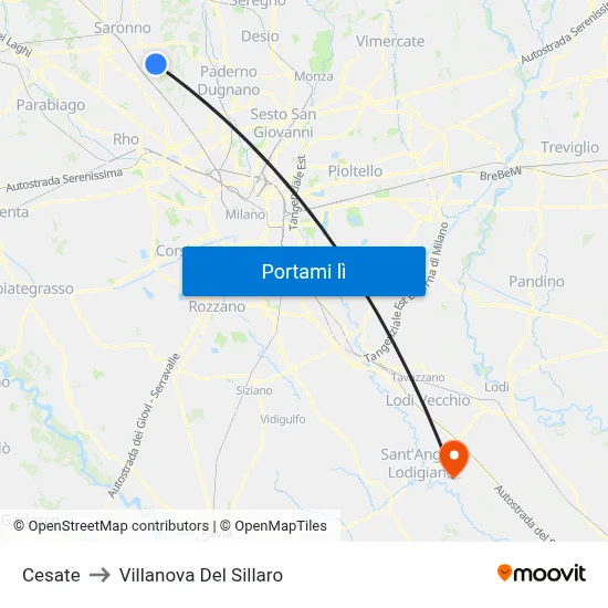 Cesate to Villanova Del Sillaro map