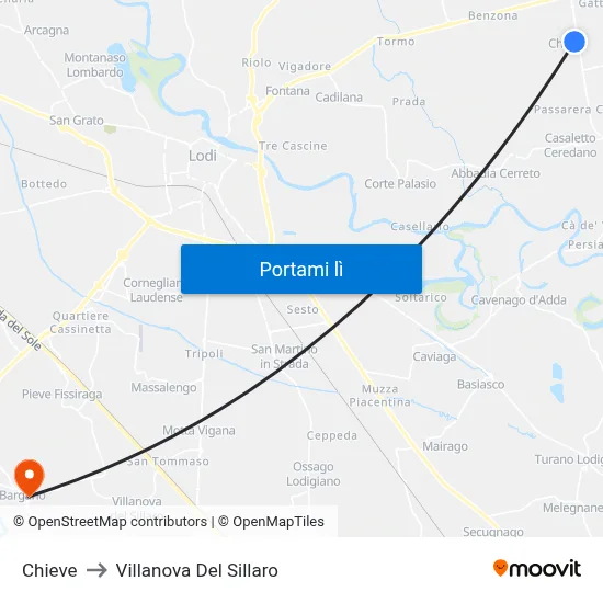 Chieve to Villanova Del Sillaro map