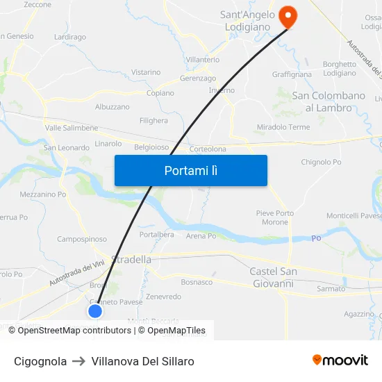 Cigognola to Villanova Del Sillaro map
