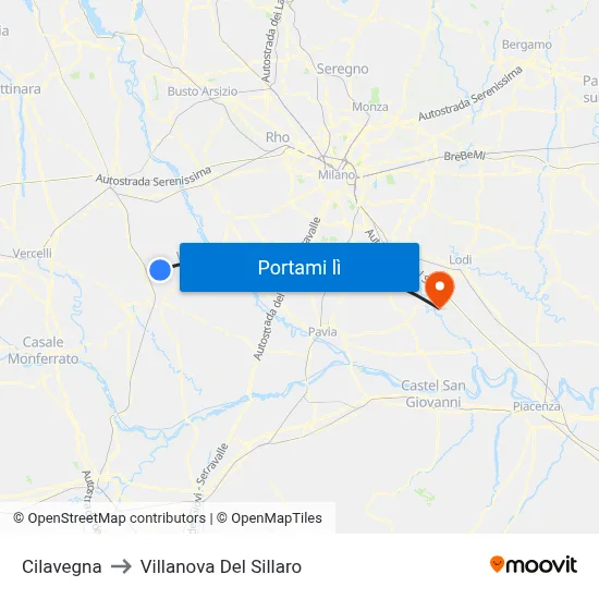 Cilavegna to Villanova Del Sillaro map