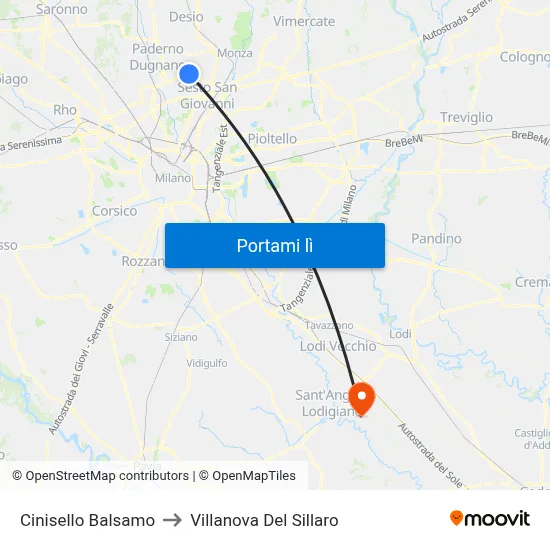 Cinisello Balsamo to Villanova Del Sillaro map