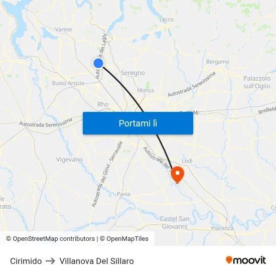 Cirimido to Villanova Del Sillaro map