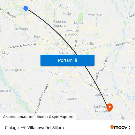 Cislago to Villanova Del Sillaro map