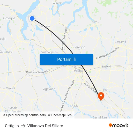 Cittiglio to Villanova Del Sillaro map