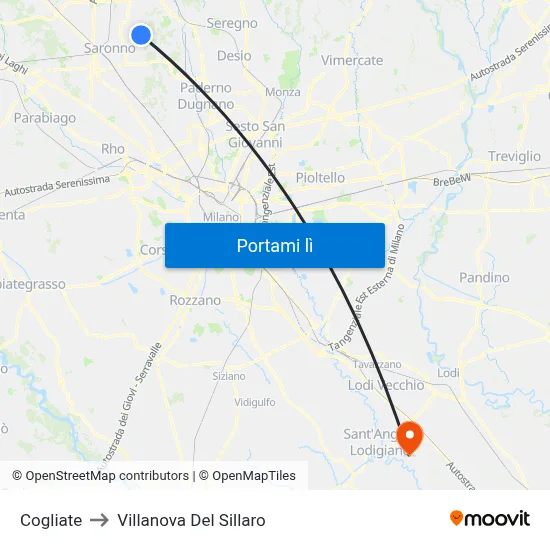 Cogliate to Villanova Del Sillaro map