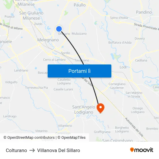 Colturano to Villanova Del Sillaro map