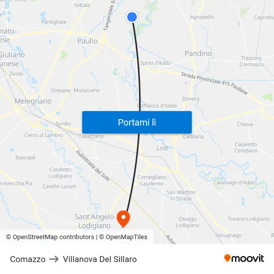 Comazzo to Villanova Del Sillaro map