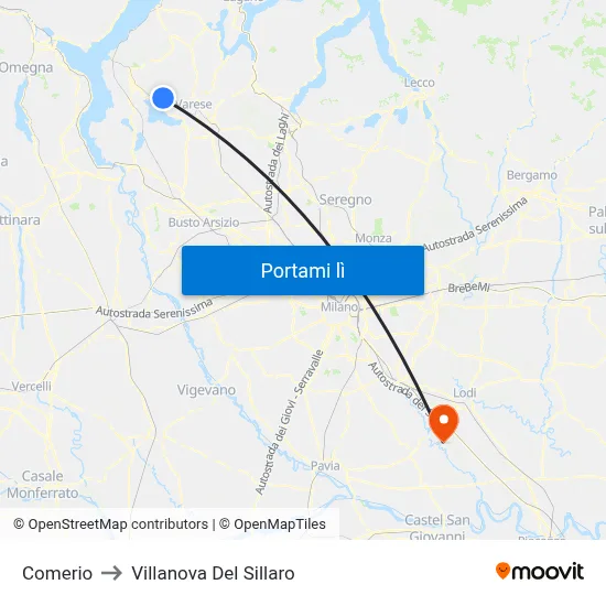 Comerio to Villanova Del Sillaro map