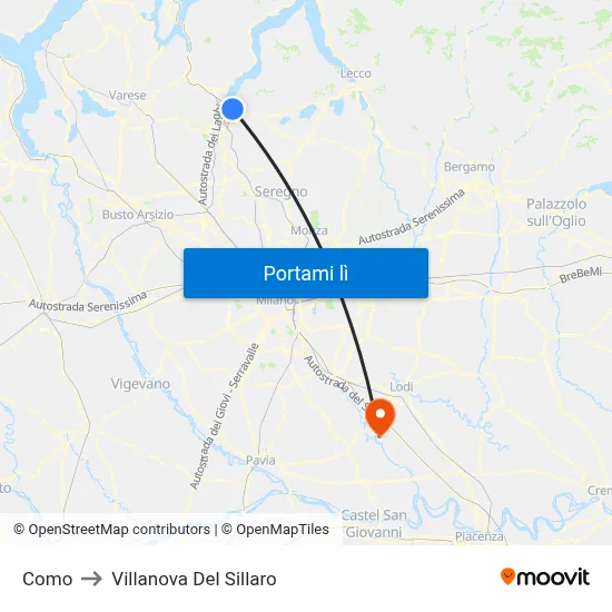 Como to Villanova Del Sillaro map