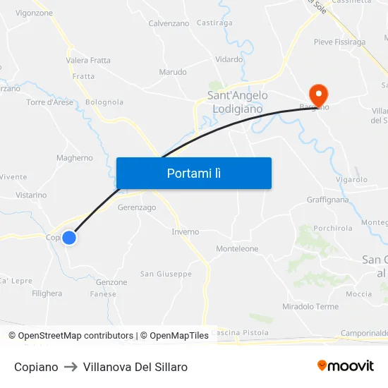 Copiano to Villanova Del Sillaro map