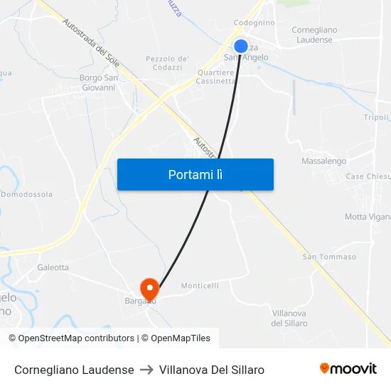 Cornegliano Laudense to Villanova Del Sillaro map