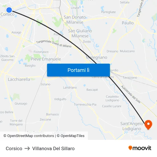 Corsico to Villanova Del Sillaro map