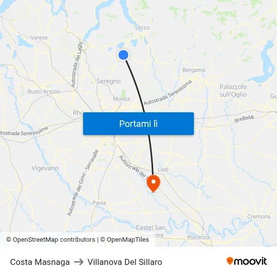 Costa Masnaga to Villanova Del Sillaro map