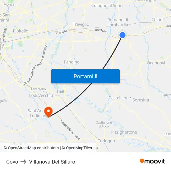 Covo to Villanova Del Sillaro map