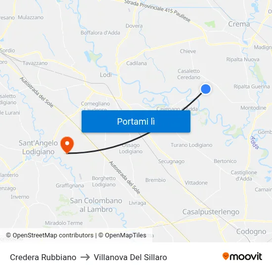 Credera Rubbiano to Villanova Del Sillaro map
