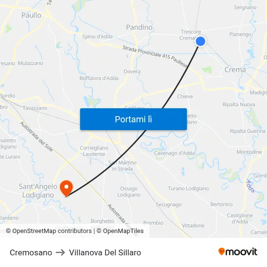 Cremosano to Villanova Del Sillaro map