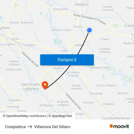 Crespiatica to Villanova Del Sillaro map