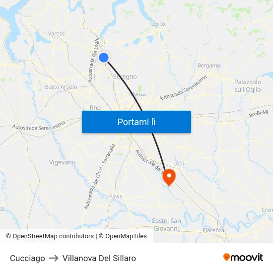 Cucciago to Villanova Del Sillaro map