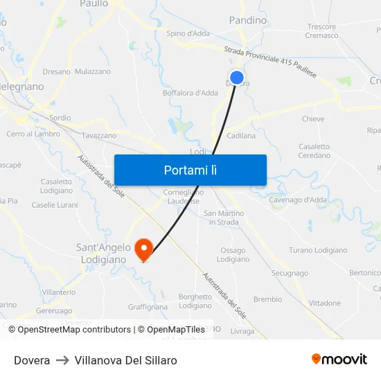 Dovera to Villanova Del Sillaro map