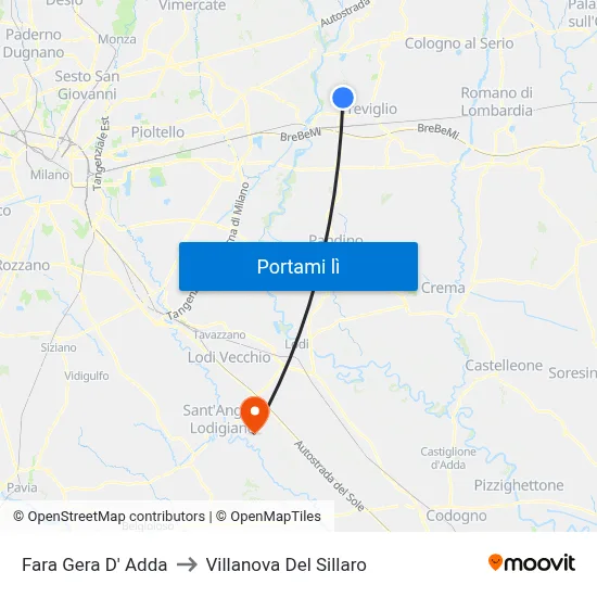 Fara Gera D' Adda to Villanova Del Sillaro map