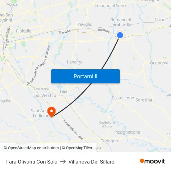 Fara Olivana Con Sola to Villanova Del Sillaro map