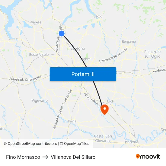 Fino Mornasco to Villanova Del Sillaro map