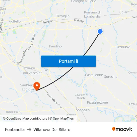 Fontanella to Villanova Del Sillaro map