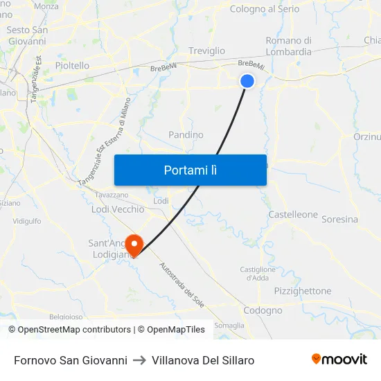 Fornovo San Giovanni to Villanova Del Sillaro map